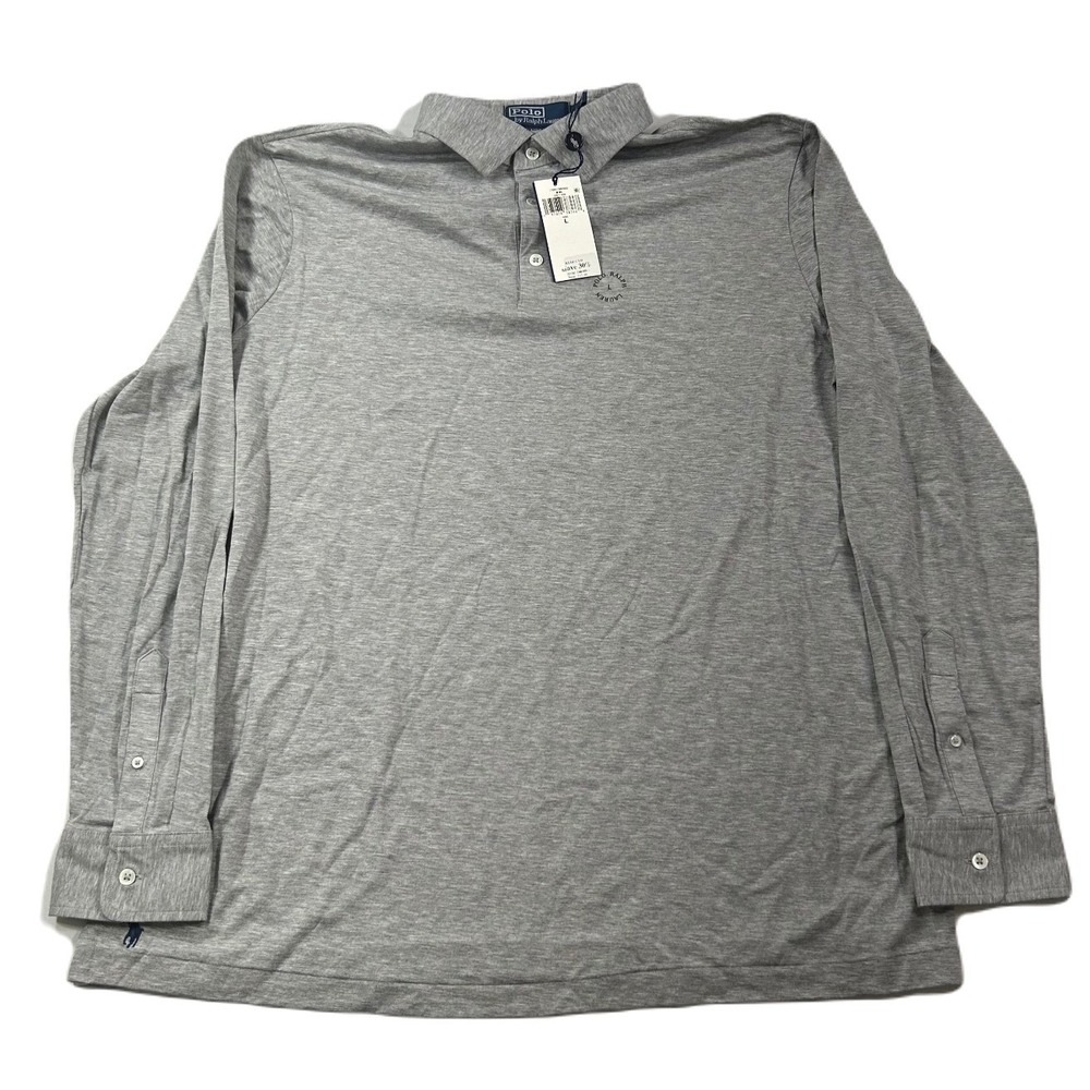 Polo Ralph Lauren Long Sleeve Polo Shirt‎ Mens Large Grey Heather Lisle NEW - Picture 2 of 8